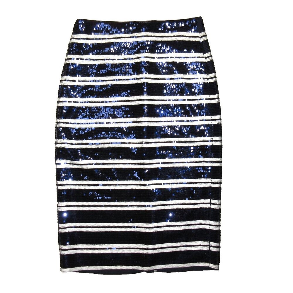 NWT J.Crew Pencil in Navy White Sequin Stripe Straight Skirt 0